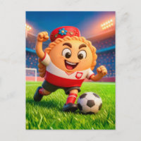 Polish pierogi soccer player on bright stadium fie
