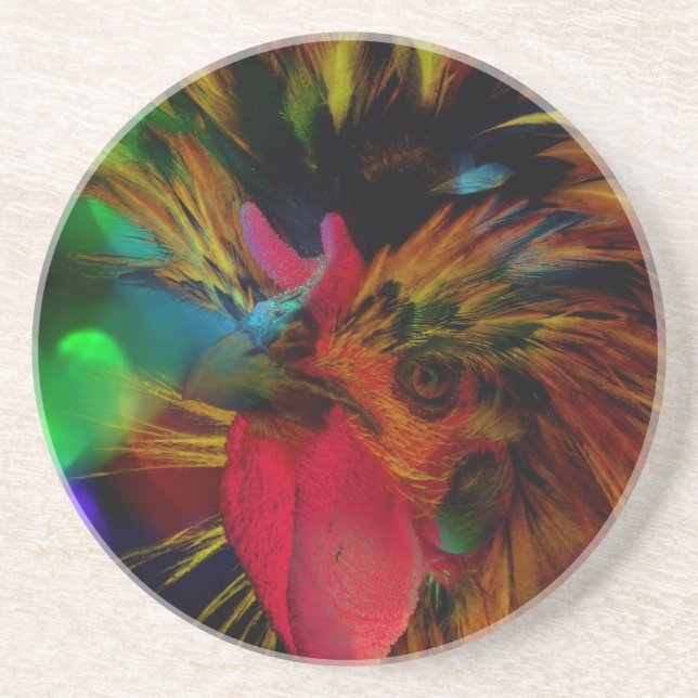 Polish Rooster and Heart Bokeh Coaster (Front)