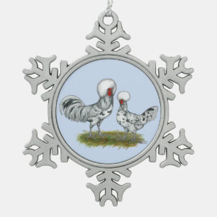 Polish Splash Chickens Snowflake Pewter Christmas Ornament