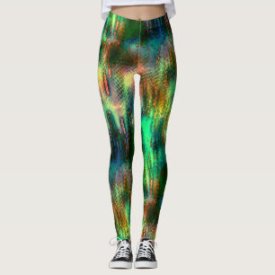 Polish stains and texture mix, burnt green yellow  leggings