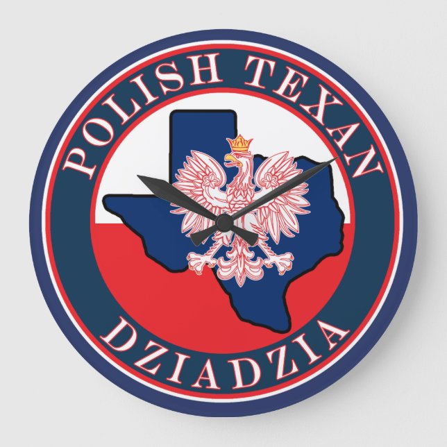Polish Texan Dziadzia Round Large Clock (Front)