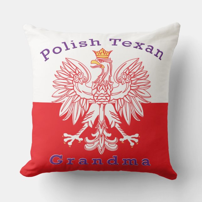 Polish Texan Eagle Grandma Throw Pillow (Front)