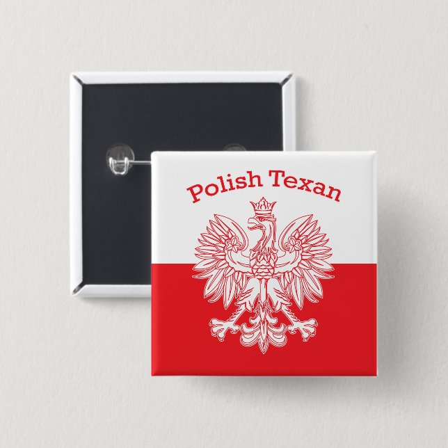 Polish Texan White Eagle 2 Inch Square Button (Front & Back)