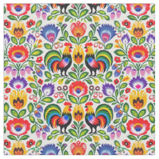 Polish Traditional Rooster Blossom Fabric