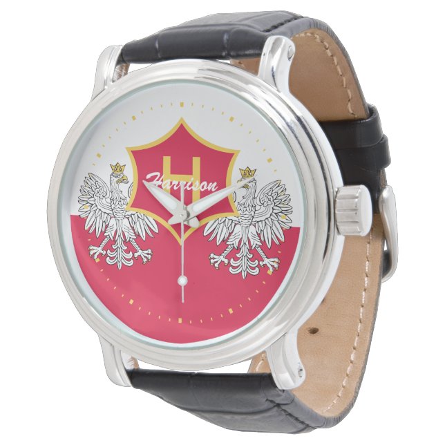 Polish White Eagle Crest Monogrammed Watch (Angled)