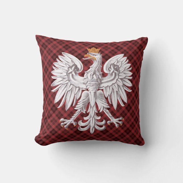 Polish White Eagle Red Plaid  MoJo Pillow (Front)