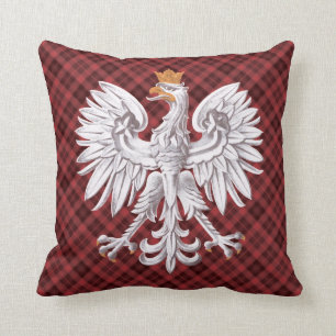 Polish White Eagle Red Plaid  MoJo Pillow