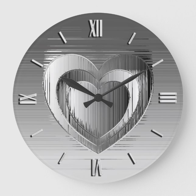 Polished chrome heart large clock (Front)