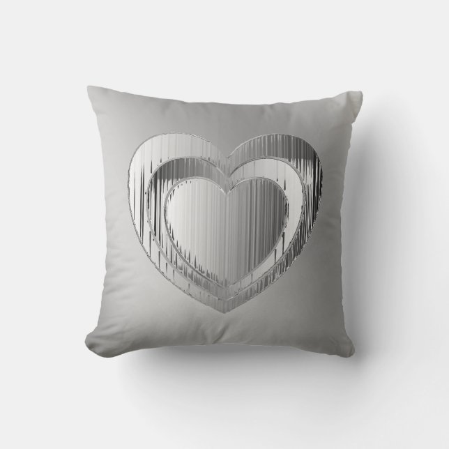 Polished Chrome Textured Heart  Throw Pillow (Front)