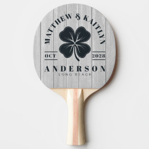 Polished Grey Wooden Irish Clover Wedding Crest Ping Pong Paddle