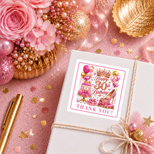 Polished Magenta Gold Sparkle 30th Birthday Sticke Square Sticker