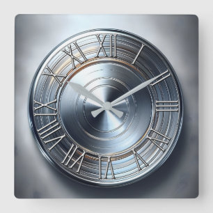 polished nickel round plate square wall clock