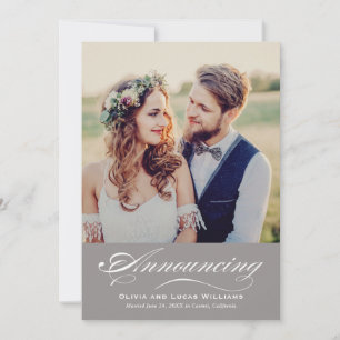 Polished Pewter Grey Calligraphy Reception Invitation