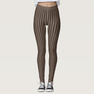 Polite Brown Monochrome Vertical Thin Stripes Leggings