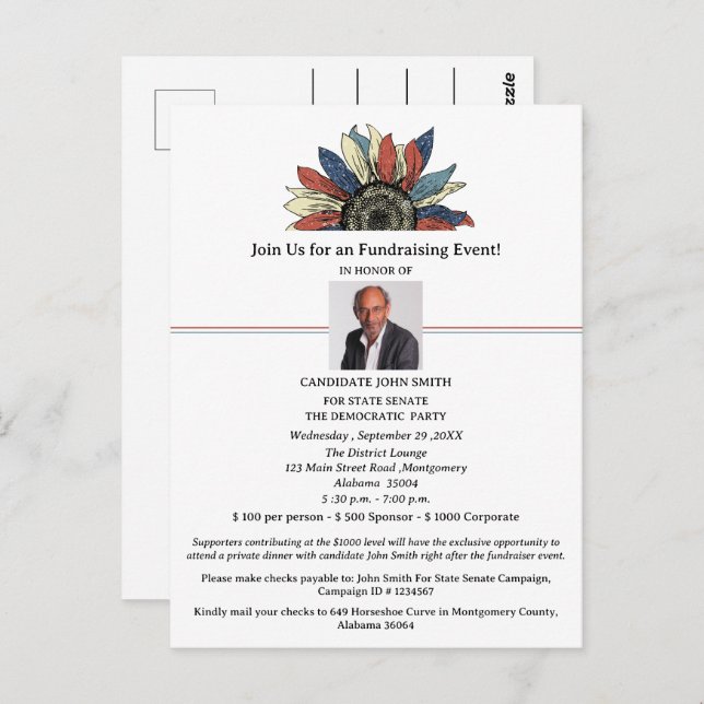 Political Campaign Fundraising Event Invitation Postcard (Front/Back)