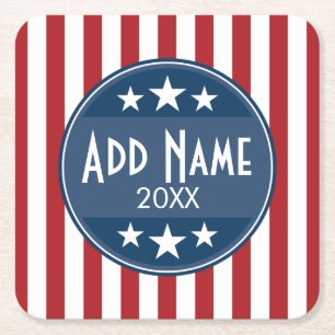 Political Campaign - Patriotic Stars and Stripes Square Paper Coaster