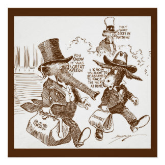 Political Cartoon USA c. 1920 Elephant & Donkey Poster