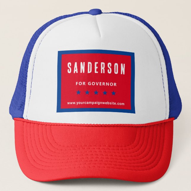 Political Election Campaign Name Red White Blue Trucker Hat (Front)