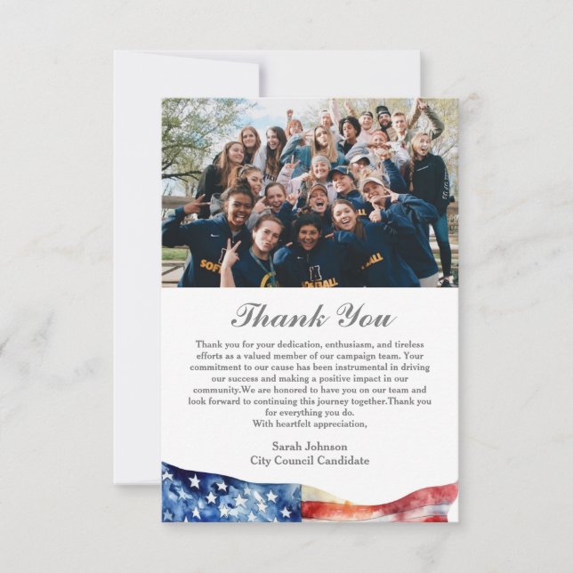 Political Election Campaign Volunteer Appreciation Thank You Card (Front)