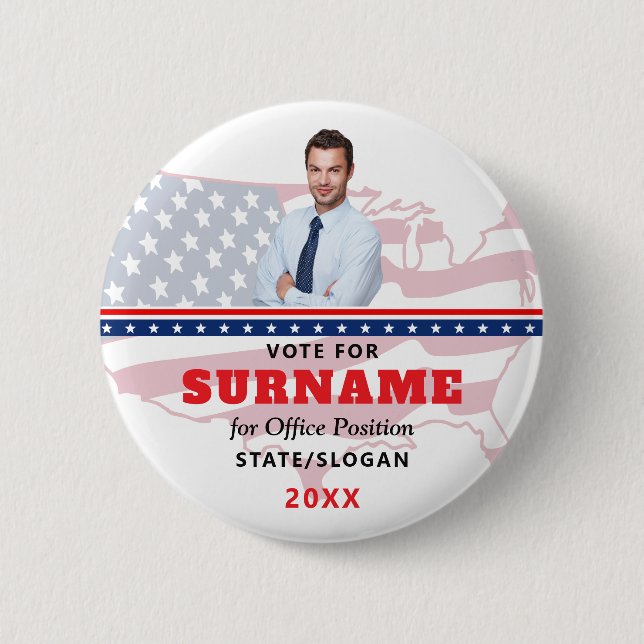 Political Election Red Campaign Custom Candidate 2 Inch Round Button (Front)