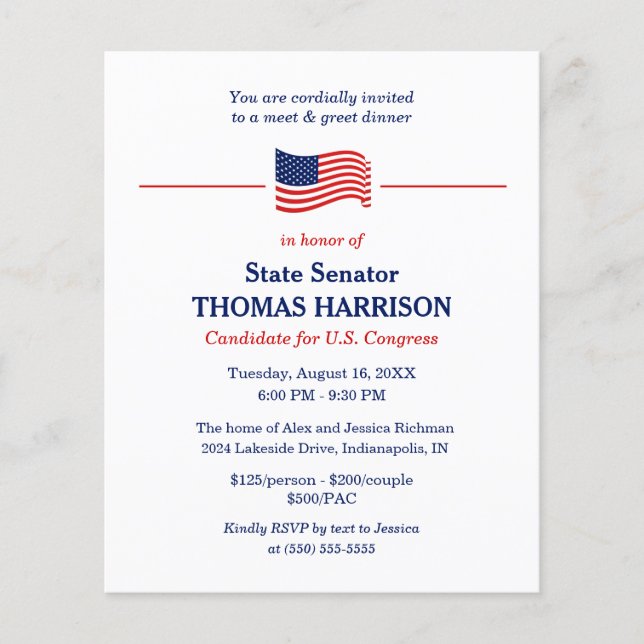 Political Fundraiser Patriotic American Flag Flyer (Front)