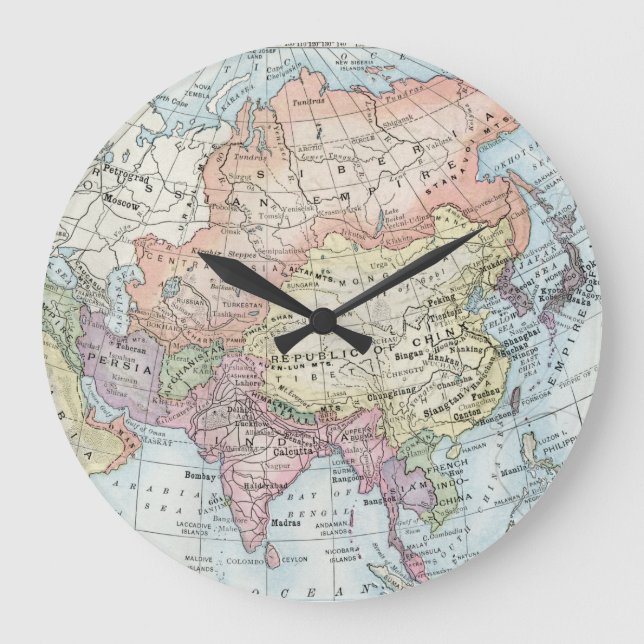 Political Map of Asia (1916) Large Clock (Front)