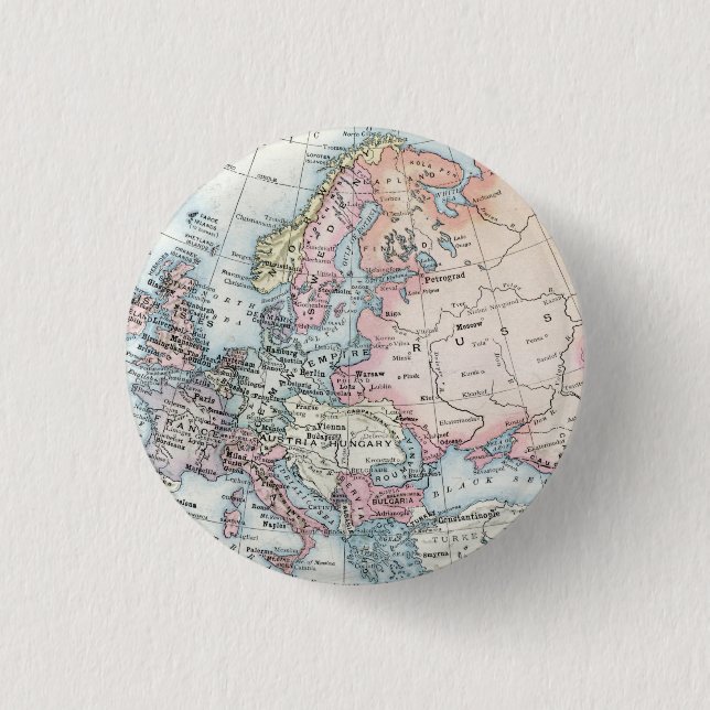 Political Map of Europe (1916) 1 Inch Round Button (Front)
