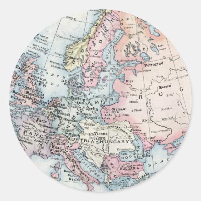 Political Map of Europe (1916) Classic Round Sticker (Front)
