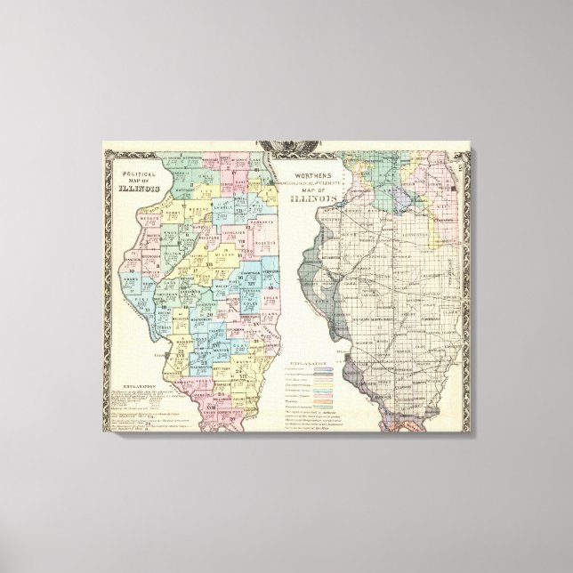 Political map of Illinois Canvas Print (Front)