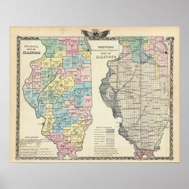 Political map of Illinois Poster (Front)