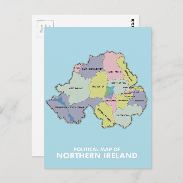 Political Map Of Northern Ireland. Postcard (Front/Back)