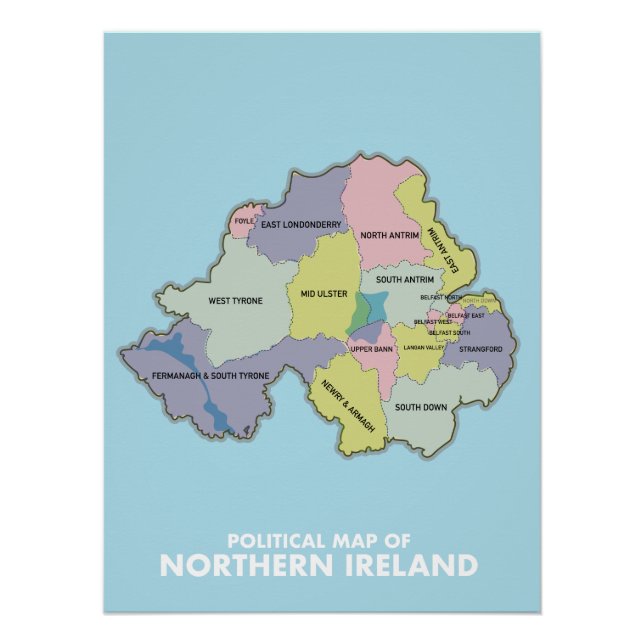 Political Map Of Northern Ireland. Poster (Front)