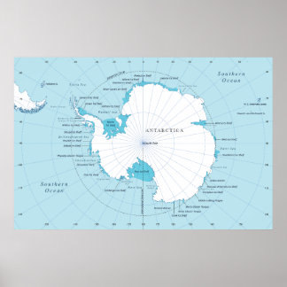 Political map of the continent of Antarctica. Poster