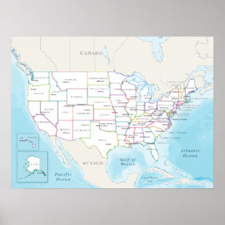 Political map of the United States with capitals. Poster