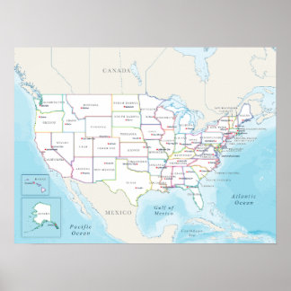 Political map of the United States with capitals Poster