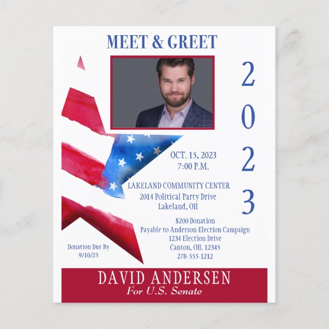 Political Meet and Greet Fundraiser  W/Photo Flyer (Front)