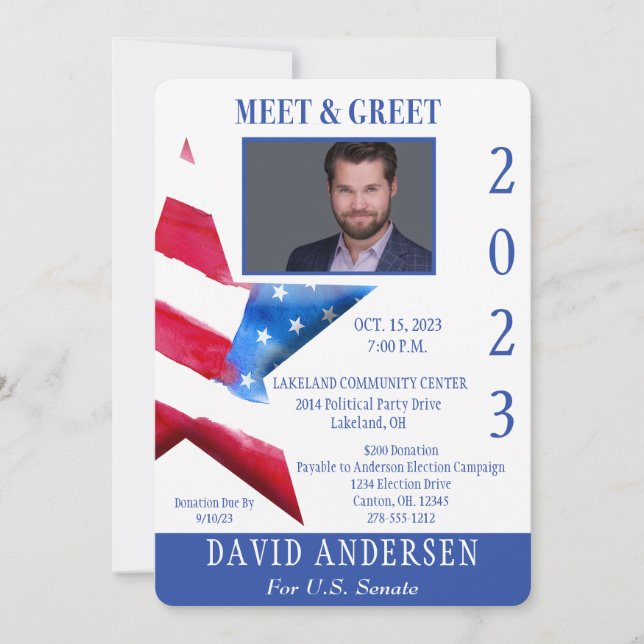 Political Meet & Greet Fundraiser Invite W/Photo (Front)