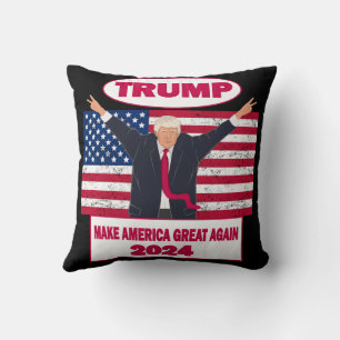 Political Trump 2024 American Flag Election Throw Pillow