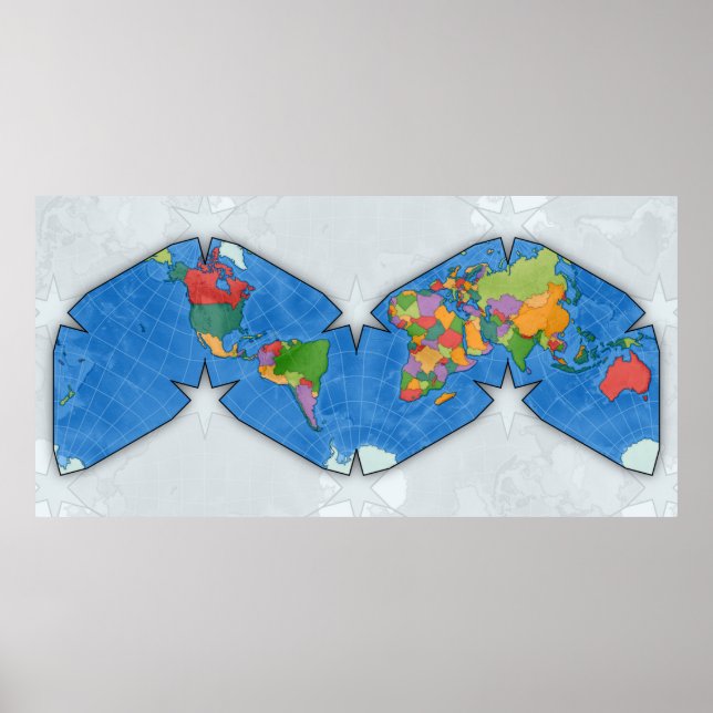Political World Map Cahill-Keyes projection Poster (Front)