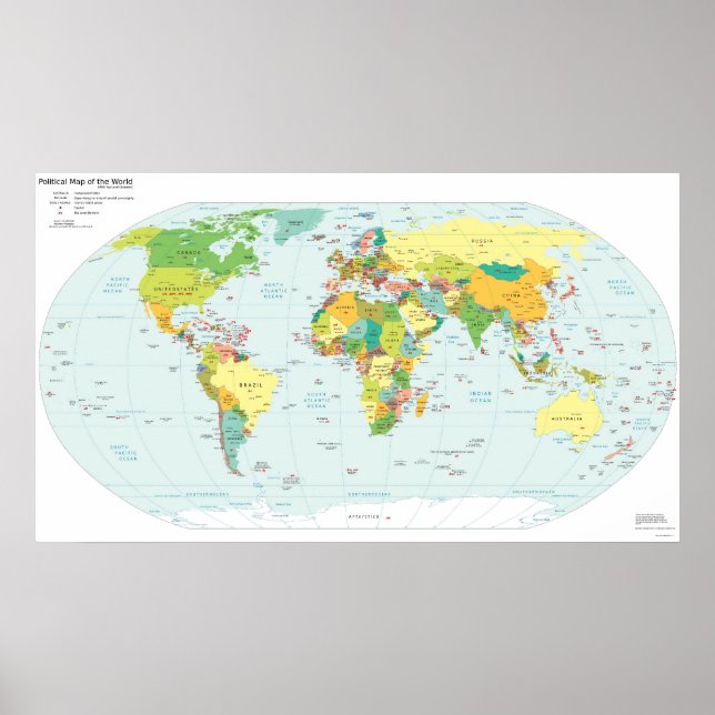 Political World Map & Corresponding Web Suffixes Poster (Front)