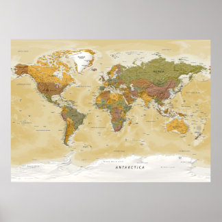 Political world map vintage style Miller Poster