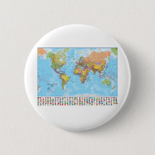 Political World Map with Flags 2 Inch Round Button