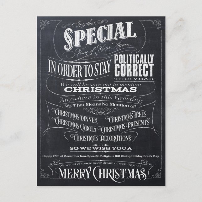 Politically Correct Incorrect Chalk Christmas - We Holiday Postcard (Front)