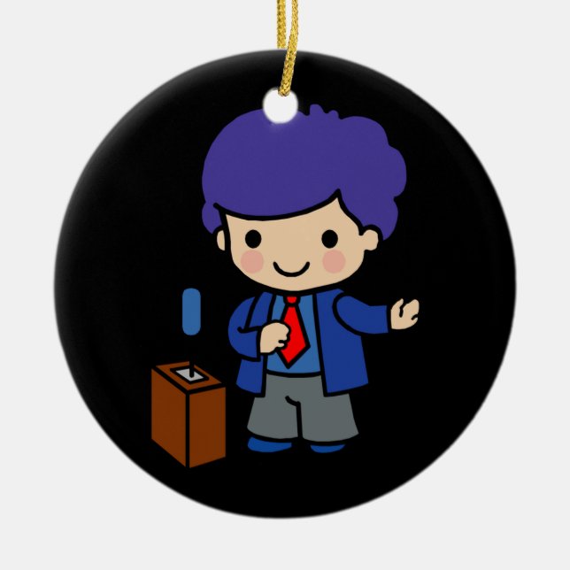 Politician/Speaker with Blue hair with podium Ceramic Ornament (Front)