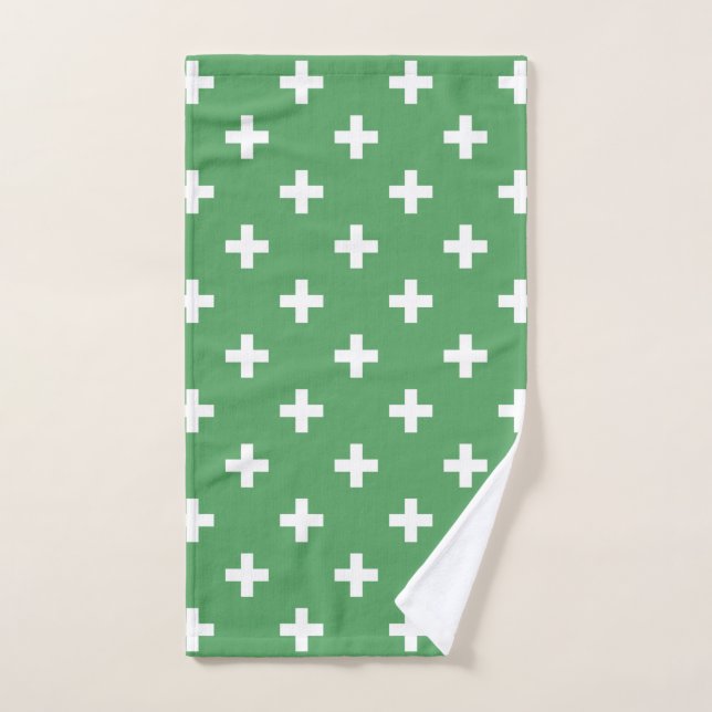 Polka blanche croise sur vert (Serviette à main)