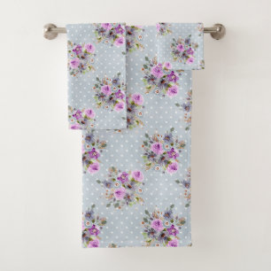 Polka bleu blanc point d'aquarelle violet Floral