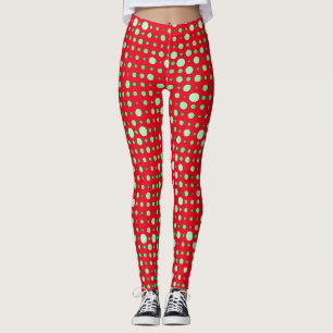 Polka Dot 02.Green. Red BG Leggings