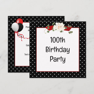 Polka Dot 100th Birthday Party Invitation