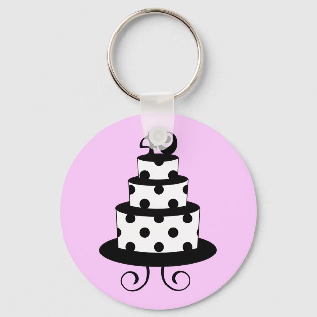 Polka Dot 40th Birthday Anniversary Cake Keychain (Front)