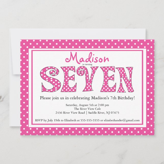 Polka Dot Alphabet 7th Birthday Party Invitation (Front)